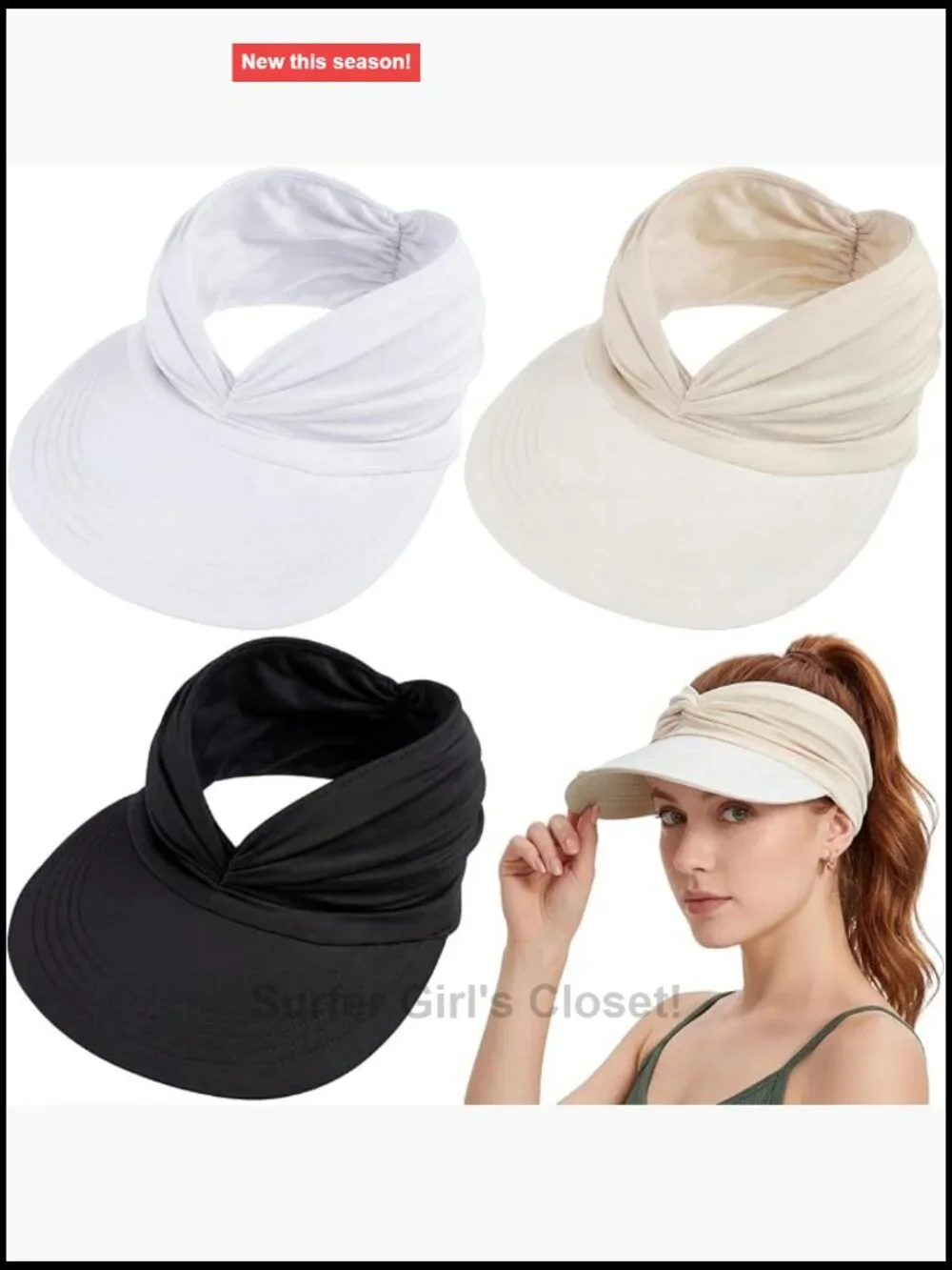 3 Pack Wide Brim Sun Visor Hats with UPF50+ Ponytail Hole Adjustable Sport Cap